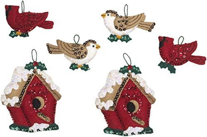 Bucilla Felt Applique Kit, 6 Piece Holiday Ornament Kit, Christmas Birds by Bucilla