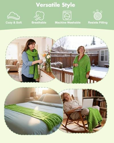 Arborthread Crochet Kit for Beginners, Easy All-Season Pocket Shawl Green - Image 5