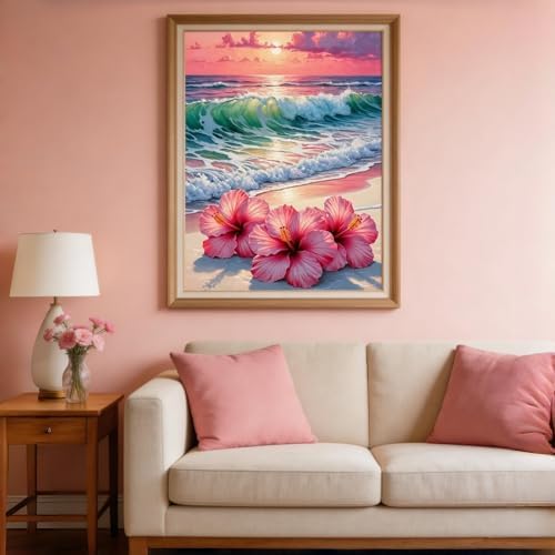 BYGFHLYW Beach Flower Paint by Numbers Kit for Adults Beginners 12x16In - Image 3