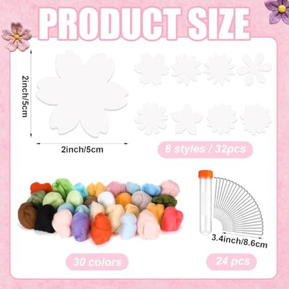 HunnmingRe 32 Set Needle Felting Kits Needle Felting Supplies for Beginner Include Wool Roving Pad and Needles for DIY Home Decoration Art Craft(Flowers) - Image 2
