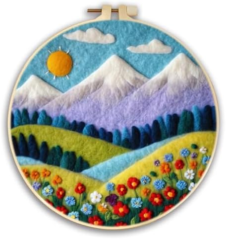 CaptainCrafts DIY Needle Felting Starter Kit with Picture Hoop, Foam Pad, Felt Cloth, Instructions for Home Decoration, Beginner Art Craft (Mountain Scenery Bathed Sunlight) by CaptainCrafts