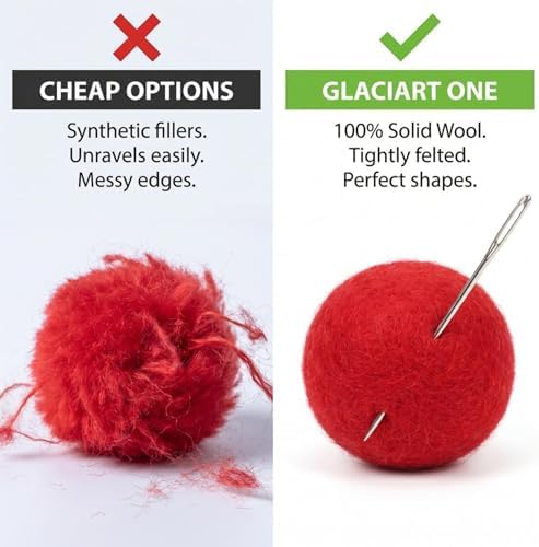 Glaciart One Felt Pom Poms, Wool Felt Balls (60 Pieces) 2 cm – 0.8 Inch, Handmade Felted 30 Color (Red, Pink, Blue, Yellow, Black, White, Pastel and More) Bulk Small Puff for Felting and Garland - Image 6