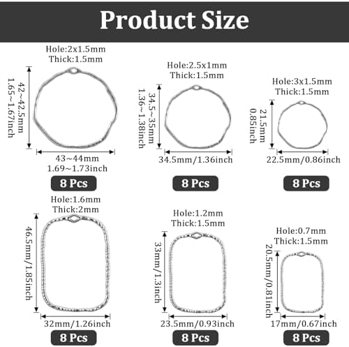 48 Pcs Alloy Open Back Bezel Pendants, 6 Styles Hollow Frame Pendants Ring for Resin Jewelry Making - Image 3