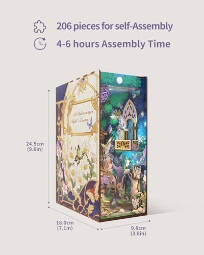 Tonecheer x British Library DIY Book Nook Kit,Shakespeare 3D Wooden Puzzle for Adults,Miniature House Booknook Bookshelf Insert Decor with LED Lights Unique Gifts (A Midsummer Night's Dream) - Image 3