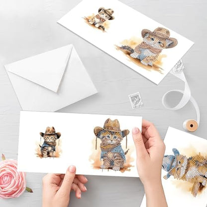 Tontut 6pcs Diamond Painting Kit Greeting Card, Cat 5D DIY Diamond Handmade Holiday Greeting Card with Envelope, Christmas Gift Congratulation - Image 6