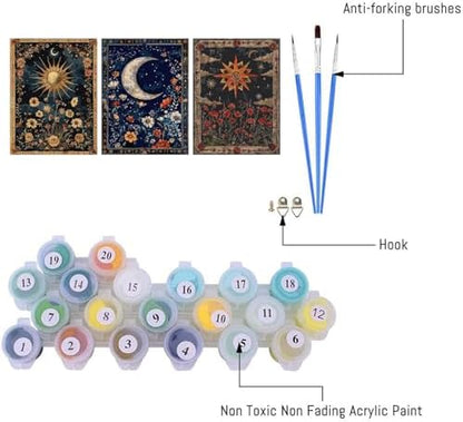 3 pack Sun Moon Stars Paint by Numbers Kit for Adults Beginner 16x12 Inch - Image 5