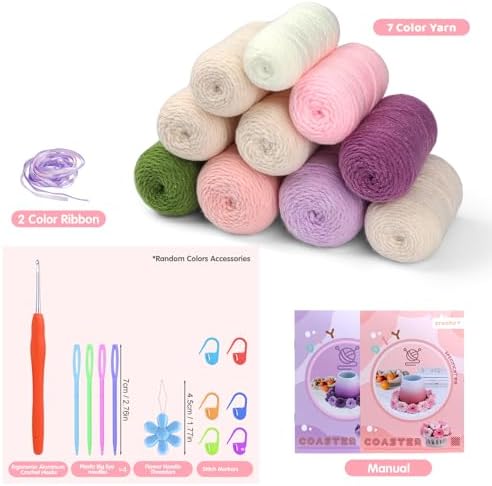 Iuuidu Crochet Kit for Beginners-4PCS Coaster Pot Crochet Flower Kit - Image 2