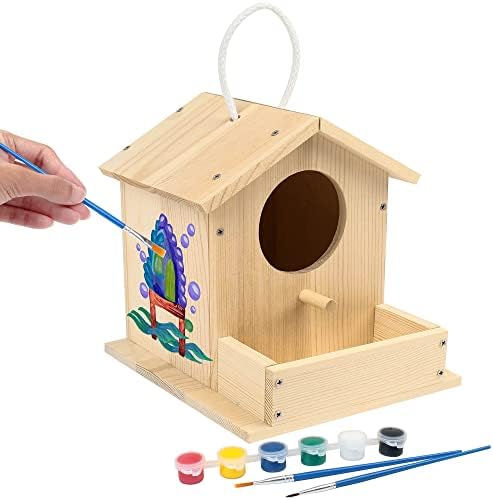 LotFancy Bird House Kit, DIY Wooden Birdhouse Kits, Arts and Crafts Painting Kits for Kids Ages 4+, Build and Paint, Including Paints & Brushes by LotFancy