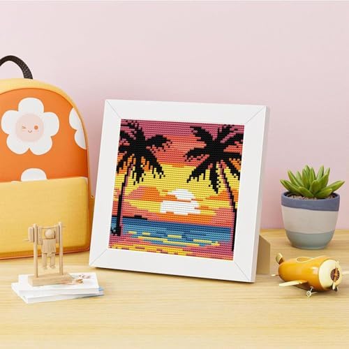Beach Scenery Stamped Cross Stitch Kits for Adults Beginners with Frame - Image 2