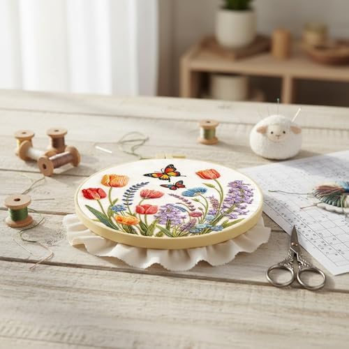 FRANDEK DIY Bush Butterfly Stamped Embroidery Kit with Hoop for Adults - Image 6