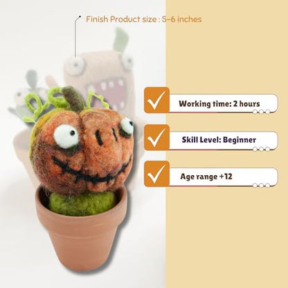 Woolbuddy Needle Felting Starter Kit (Pumpkin) for Adults with Tool & Guide - Image 5