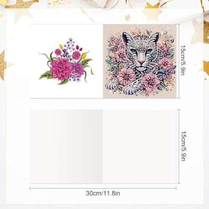 LazyFold 6 Pcs Diamond Art Painting Greeting Cards Kits, DIY Flowers and Animals Handmade Festival Greeting Cards with Envelopes Diamond Art Crafts Birthday Cards Creative Gift - Image 2