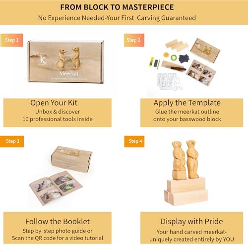 KARVLY Wood Carving Kit for Beginners Adults - 10-Piece Whittling Kit with Stainless Steel Knife, Basswood Blocks, Leather Strop & QR Video Tutorial - Image 5