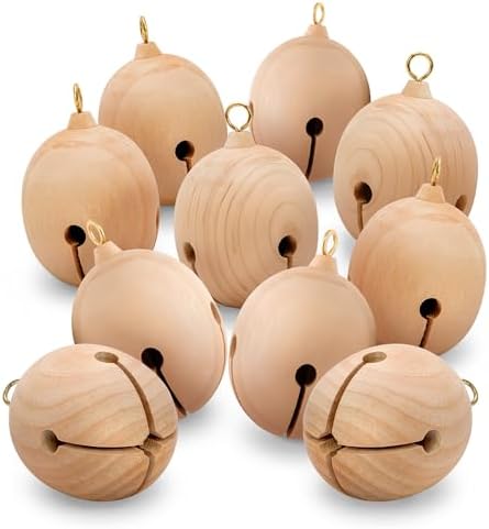 Wooden Jingle Bells Ornaments 2-3/4 Inch Tall (with Eye Hook) x 2 Inch Wide, Pack of 10 Unfinished Wood Jingle Bells Perfect for Christmas Decorations. by Woodpeckers by Woodpeckers