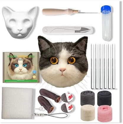 MeowPick Needle Felting Kit with Cat Head Mold, Animals Needle Felting Set, DIY Wool Felt Materials Set with Felting Tool and Instruction for Quick Needle Felting Craft (Blue and White) by MEOWPICK