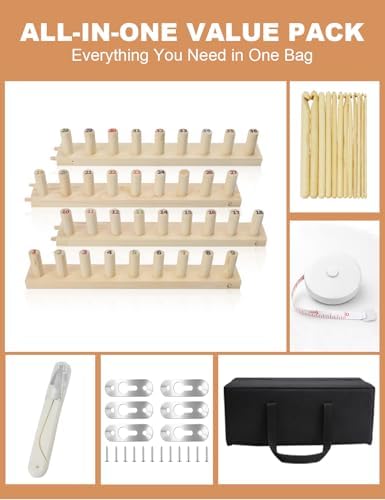 LynxLink 64" Extra Large Chunky Blanket Loom Kit for Beginners, Stable Splinter-Free Wooden Modular Yarn Loom with 12 Sizes Crochet Hooks and Bag, Adjustable Knitting Loom Set Throws DIY Craft - Image 4