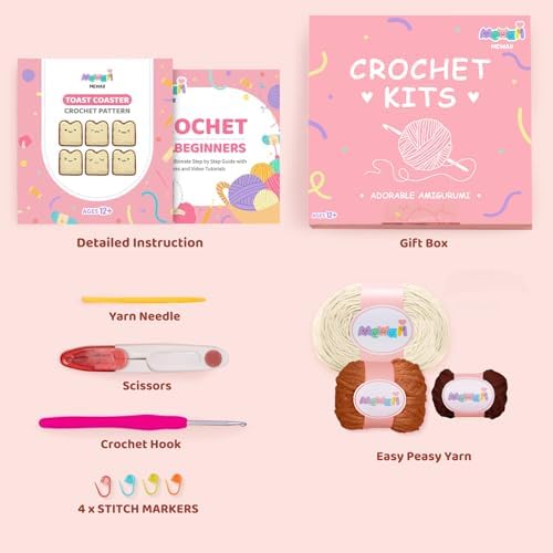 Mewaii Crochet Kit for Beginners, 6 Pack Toast Coaster Craft Set - Image 2