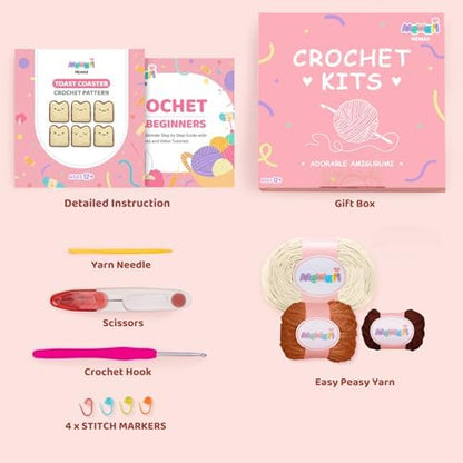Mewaii Crochet Kit for Beginners, 6 Pack Toast Coaster Craft Set - Image 2
