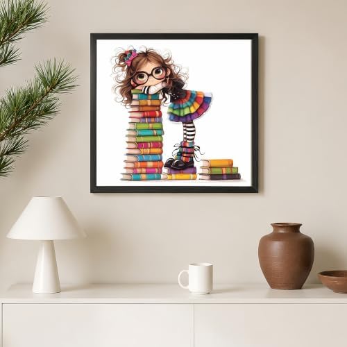 Cute Woman with Books Stamped Cross Stitch Kits for Beginner 13.7x13.7 Inch - Image 3