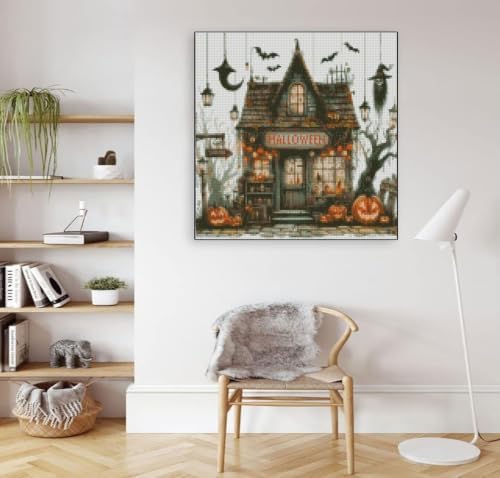 MYBISYMQQ Haunted House Stamped Cross Stitch Kit for Adults 13.7x13.7in - Image 6