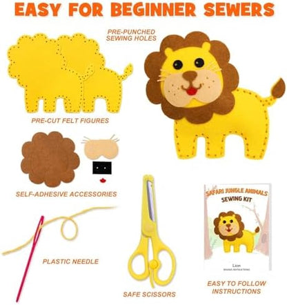 CiyvoLyeen Kids Sewing Kit Crafts – DIY Safari Jungle Animals Felt Plush Ornaments Sewing Set for Girls & Boys Ages 7–12, Beginner Craft Kit Set of 14 - Image 4