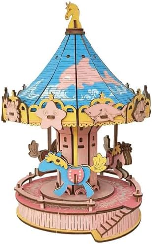 3D Wooden Carousel Puzzle, DIY Handcraft Merry‑Go‑Round Model Kit by Unknown