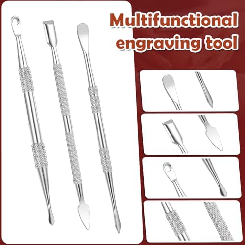 Piriuuo Wax Carving Tools Set, Stainless Steel Clay Sculpting Tools Double-Ended Pottery Carving Tools Wax Modeling Tools Dental Carvers Tools Wax Accessories Modeling Sculpting and Shaping(3 Styles) - Image 3