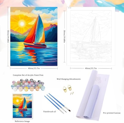 Natuyalo Sailboat Paint by Numbers Kit for Adults - Sunset Landscape Painting by Number on Canvas Without Frame, DIY Acrylic Art Crafts for Ideal Gift Home Wall Decor (16x20 Inch) - Image 5