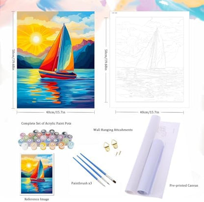Natuyalo Sailboat Paint by Numbers Kit for Adults - Sunset Landscape Painting by Number on Canvas Without Frame, DIY Acrylic Art Crafts for Ideal Gift Home Wall Decor (16x20 Inch) - Image 5