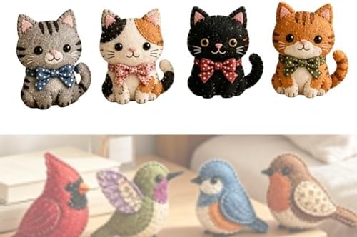 DIY Fabric Animal Craft Kit – Creative Handmade Art, Stitch Your Own Whimsical World Patchwork Sewing Set 3D Cute for Making Ornament Adults Beginners, Gift Holidays Keychain(Cuddly Kittens) by Unknown