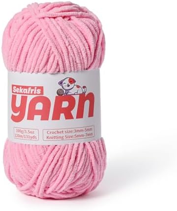 Plush Chunky Chenille Yarn for Crocheting, Soft Fluffy Velvet Yarn for Crocheting, Fuzzy Baby Blanket Knitting Yarns, 100g/131yds Bulky Amigurumi Yarns（Deep Pink） by Sekafris