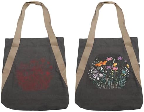 VWV-Whizzing Embroidery Canvas Tote Bag DIY Kit for Beginners, Complete with Pattern, Hoops, Color Threads, Tools & Detailed Instructions for Adults (15X16.5(in) Grey) - Image 3