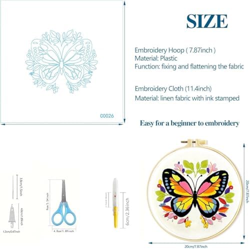 Zhenqing Butterfly Embroidery Kit 11.4x11.4 Inch - Complete Embroidery Set with Fabric, Threads, Needles & Hoop - Beginner-Friendly DIY Craft Kit for Adults (C0041) - Image 4