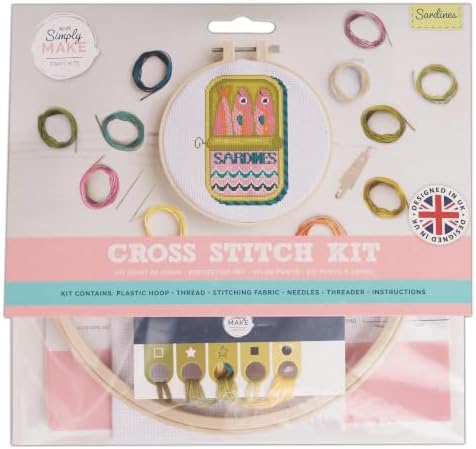 Simply Make Cross Stitch Kit Sardines Design for Adults, Including Hoop, Embroidery Thread, Fabric and Needle, Hobbies Craft, Beginners, Starter Cross Stitch Craft Kit, Home Decor, Decoration by Unknown