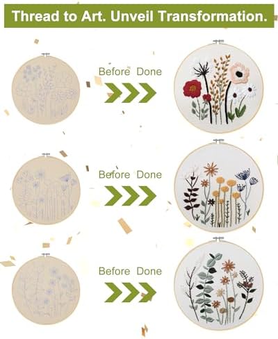 Santune 3 Sets Embroidery Kit,Cross Stitch Kits for Beginners,Needlepoint Kits for Adults with Easy Floral Pattern Hand Crafts,Hoop,Needle,Mothers Day Gifts - Image 3