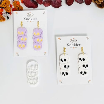Xaekicr Halloween Skull Polymer Clay Cutters – 3-Stacked Skull Shape Clay Earring Cutters for DIY Jewelry, Polymer Clay Molds, Clay Tools – Halloween Cookie & Earring Making Supplies - Image 4