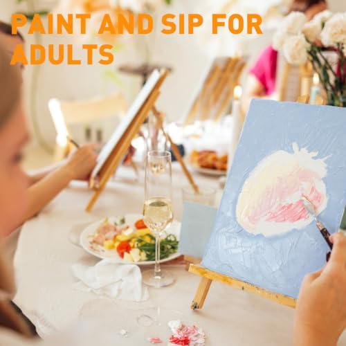 ESRICH 12 Pack 8x10 Canvas and Easel Set, Mini Acrylic Paint, Paint Brushes, Palettes, Aprons, Painting Kits for Adults Couples Friends Date Night Sip and Paint Party Supplies - Image 7