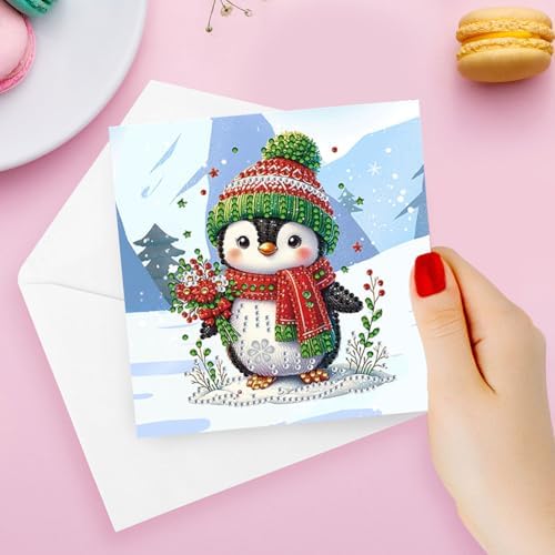 jinglinhh 6pcs Diamond Art Painting Christmas Penguin Greeting Cards with Envelopes, DIY Card Making Kits for Adults, Diamond Art Postcards Holiday Cards Craft Gifts - Image 4