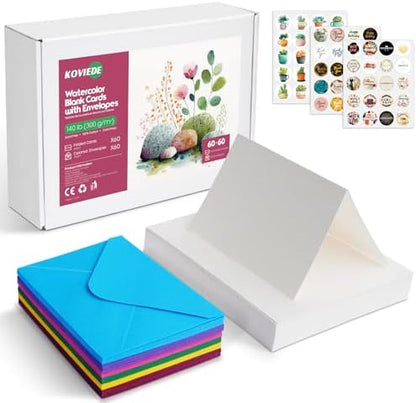 KOVIEDE 60 Pack Foldable Blank Watercolor Cards with Envelopes 4" x 6" by KOVIEDE