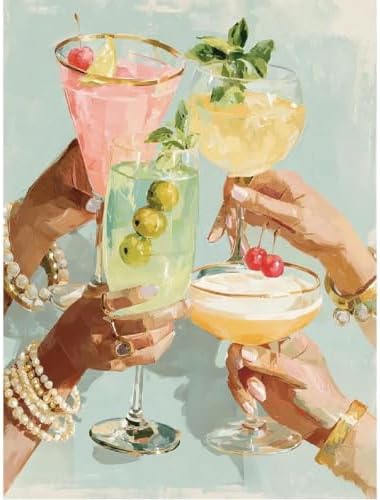 Girly Cocktail Paint by Numbers Kit for Adults Framed Canvas Frameworkless by FairylandJinWenn