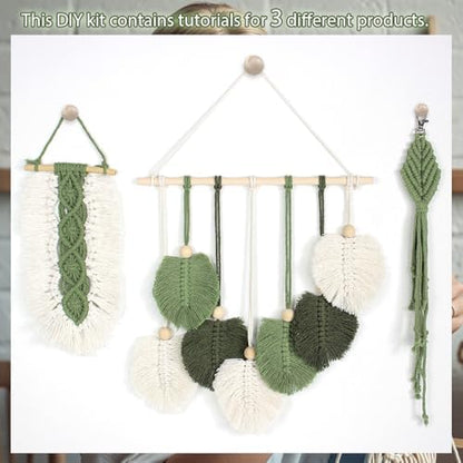 BUFANTL DIY Macrame Leaf Kit for Beginners, 3-in-1 Starter Set with 2 Wall Hangings & 1 Keychain, Boho Weaving Craft Kit with Printed Tutorial for Adults - Image 4