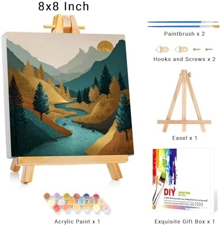 Framed Paint by Numbers Kit for Adults Beginner & Kids Ages 8-12 Mountain Adult Paint by Number Kits on Canvas with Easel Landscape Painting by Numbers for Adults with Frame DIY Painting Kits 8x8 Inch - Image 2