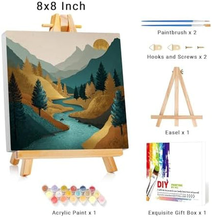 Framed Paint by Numbers Kit for Adults Beginner & Kids Ages 8-12 Mountain Adult Paint by Number Kits on Canvas with Easel Landscape Painting by Numbers for Adults with Frame DIY Painting Kits 8x8 Inch - Image 2