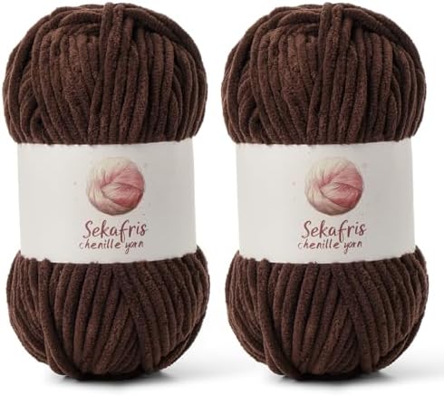 Chenille Blanket Yarn for Crocheting Size 5 Bulky Yarn, 2 Coffee by Sekafris