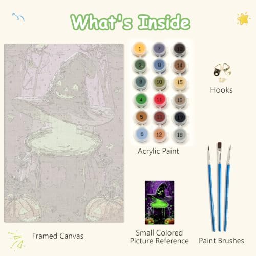 Spandrel Halloween Witch Magic Potion Paint by Numbers Kit for Adults, Witch Hat Dark Purple Forest Gothic DIY Canvas Oil Painting Wall Decor Halloween Holiday Gift, 8x12in - Image 6