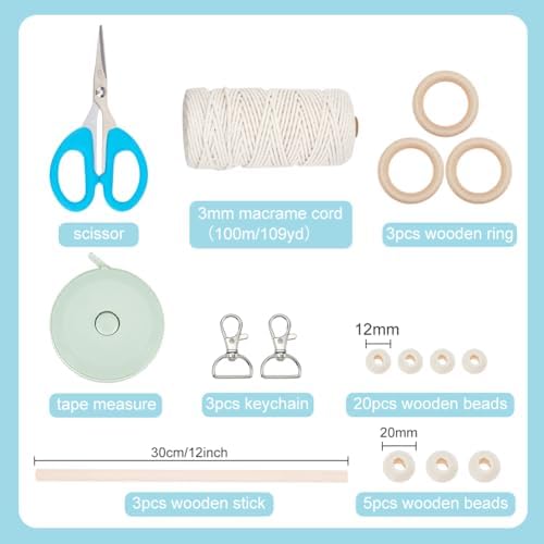 INFUNLY 8 in 1 DIY Macrame Kit All in One Macrame Kits for Adults Beginners White Macrame Wall Hanging Ornaments for Decoration Easy Macrame Keychain Kits Macrame Plant Hanger Kit with Instruction - Image 2