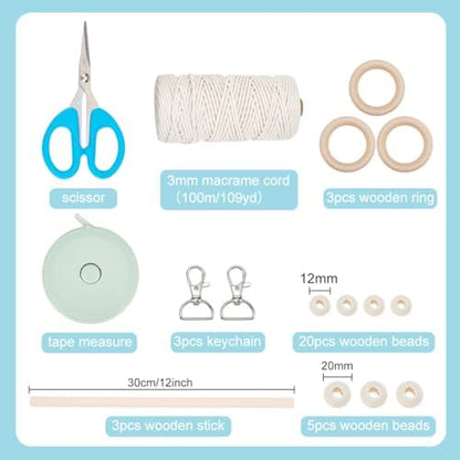 INFUNLY 8 in 1 DIY Macrame Kit All in One Macrame Kits for Adults Beginners White Macrame Wall Hanging Ornaments for Decoration Easy Macrame Keychain Kits Macrame Plant Hanger Kit with Instruction - Image 2