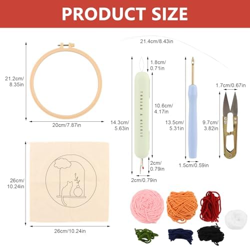 Punch Needle Kit Adults Beginner, Cute Window sill cat with Hoop Embroidery Punch Needle Starter Set, Hand DIY Embroidery Art Kits, Including Punch Needle Fabric with Pattern/Hoop/Needle/Yarns - Image 2