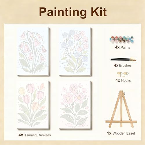 Gemozaic 4 Pack Paint by Numbers Kit for Adults with Frame, Easy Flowers - Image 7
