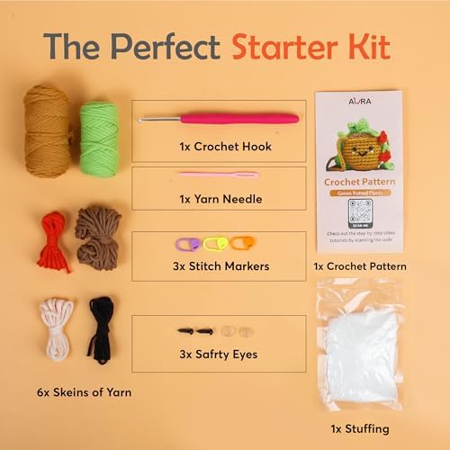 A-URA Learn to Crochet Kit for Beginners Kids and Adults, Premium Pattern Sunflower Beginner Crochet Kits with Easy Tube Yarn & Step-by-Step Video Tutorials (Hanging Pot Plant) - Image 6